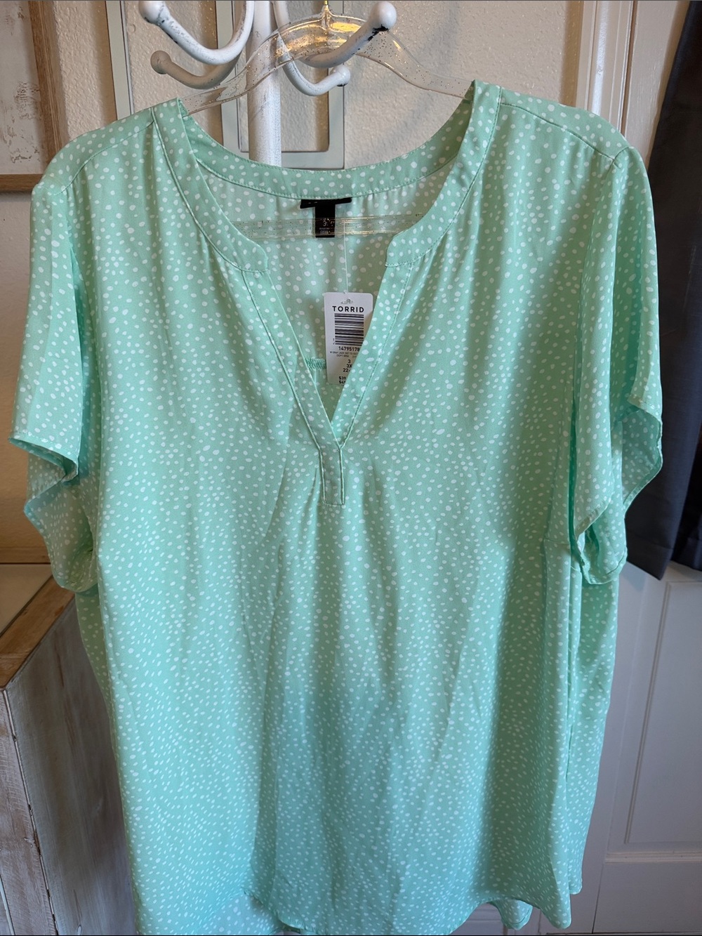 torrid Mint Green Dot Split-Neck Blouse